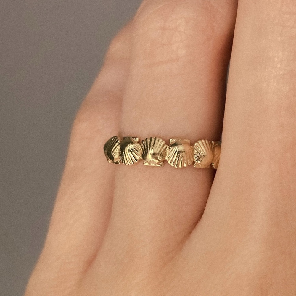 14k solid yellow gold seashell shell ring size 6